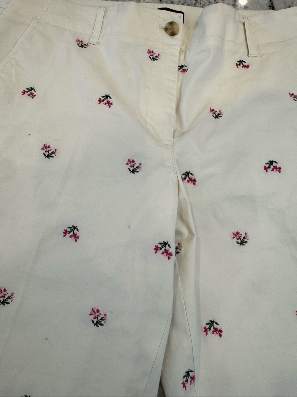 Talbots Relaxed Chino Floral Embroidered Cropped Pants Size 12 Ivory Pink - Picture 5 of 9